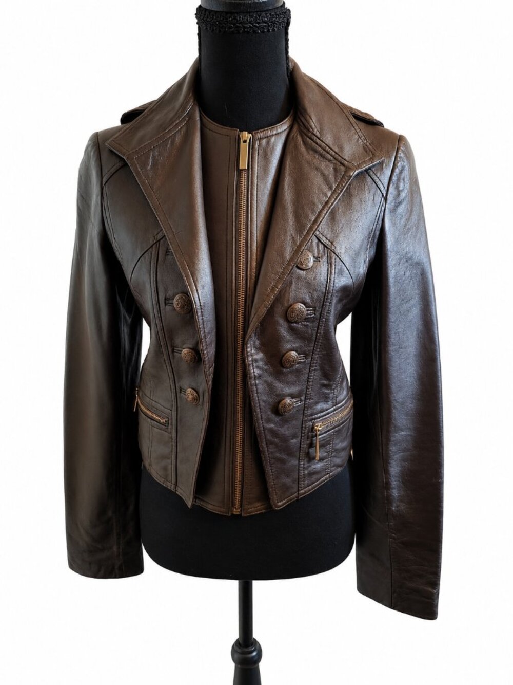 Moda Burgundy Leather Military Style Blazer